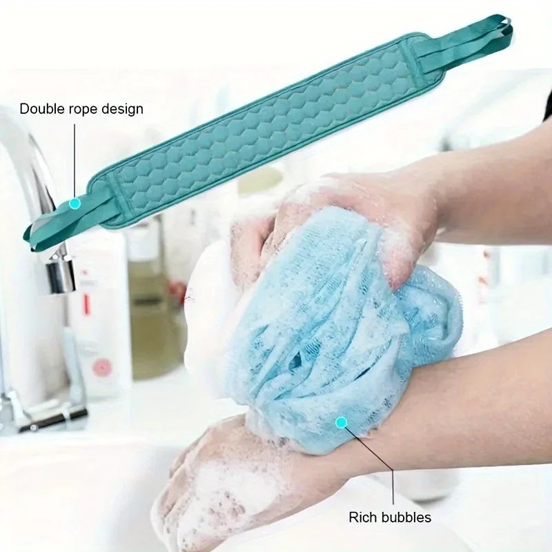Bath towel shower three piece set, thickened mud cleaning bath ball combination set, pull back strip long back towel