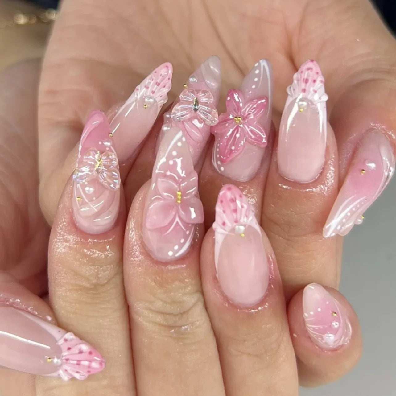 Butterfly Ballet with French Design Wearable False Nails