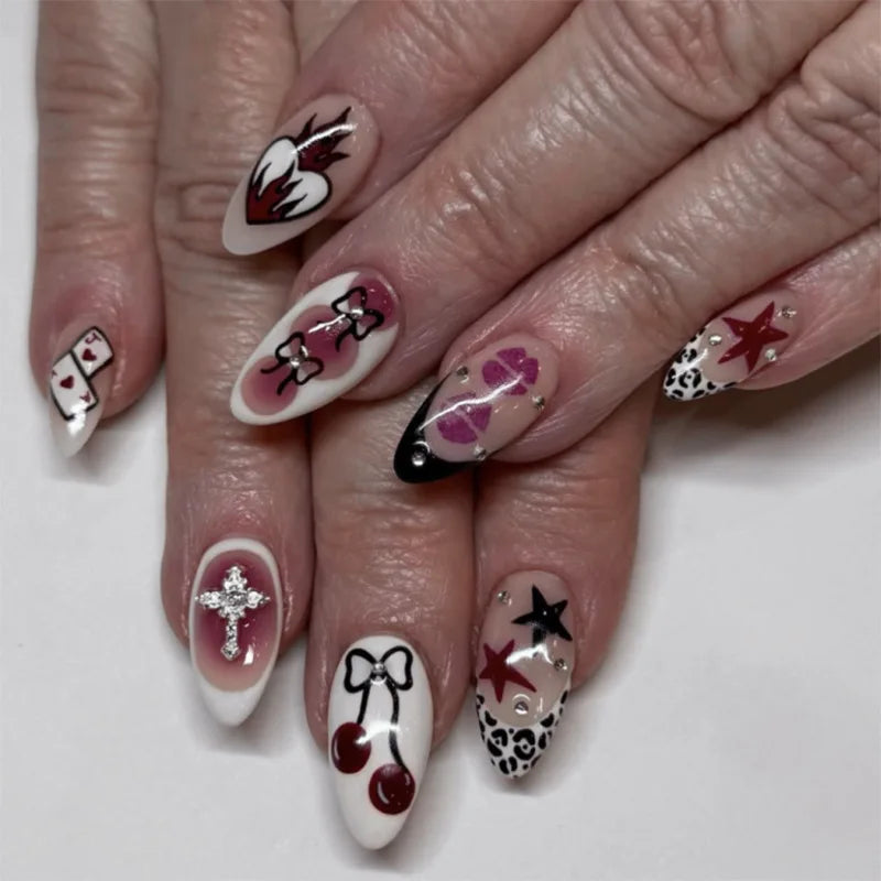 24pcs White Flower Press on Nail Tips