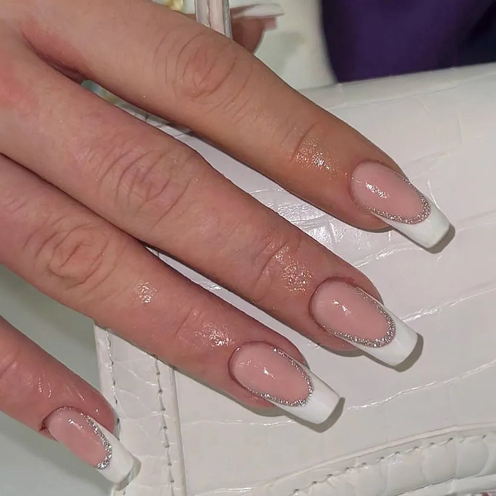 24pcs French Ballerina Waterproof Faux Gradient Nails