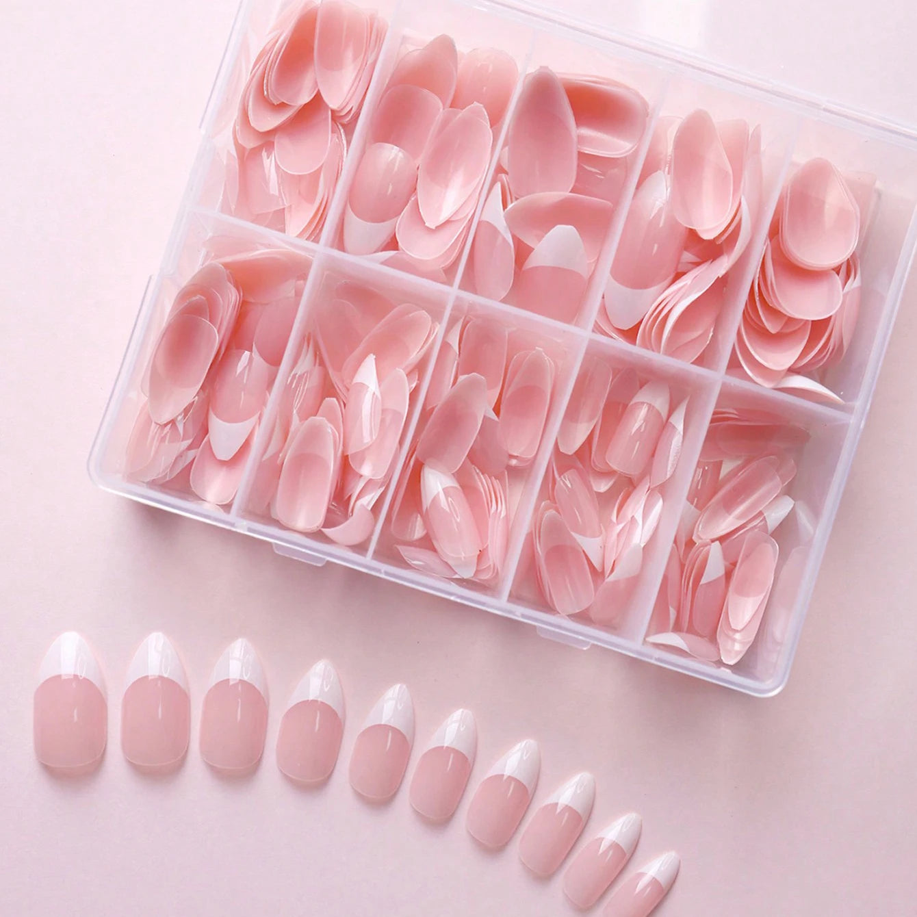 Nude Pink Almond French False Nails White Tip