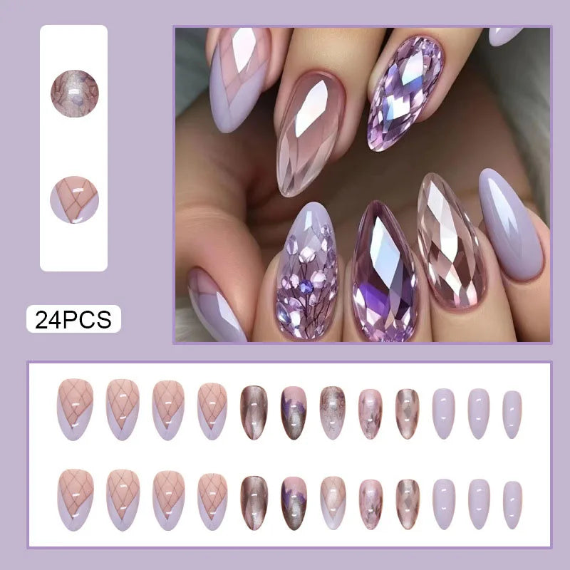 24pcs White Flower Press on Nail Tips