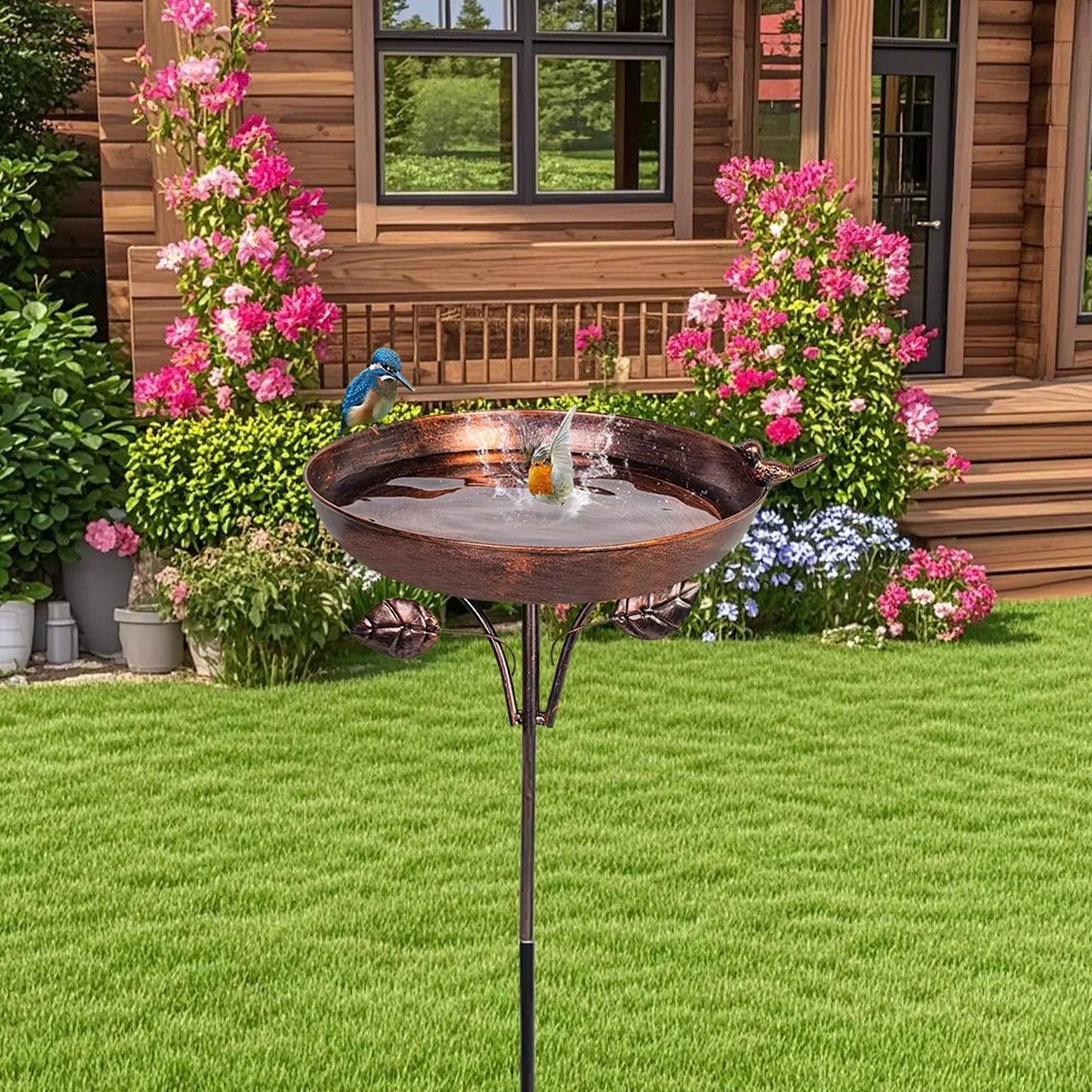 Standing Bird Bath, Bird Bath for Outdoor Garden Metal Bird Basin