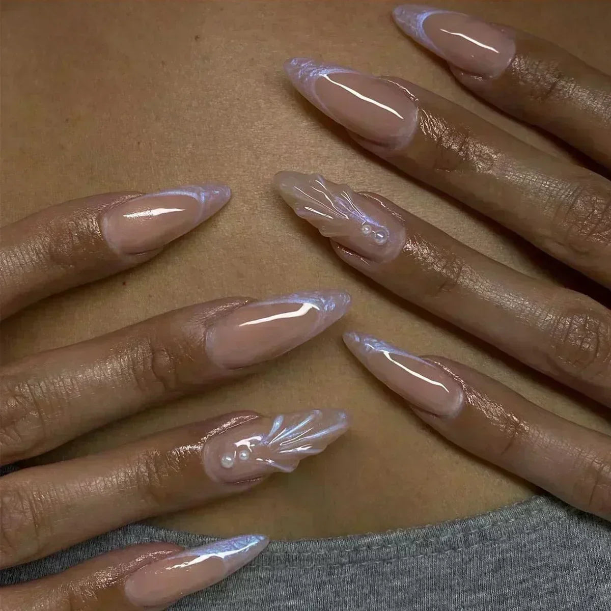 Butterfly Ballet with French Design Wearable False Nails
