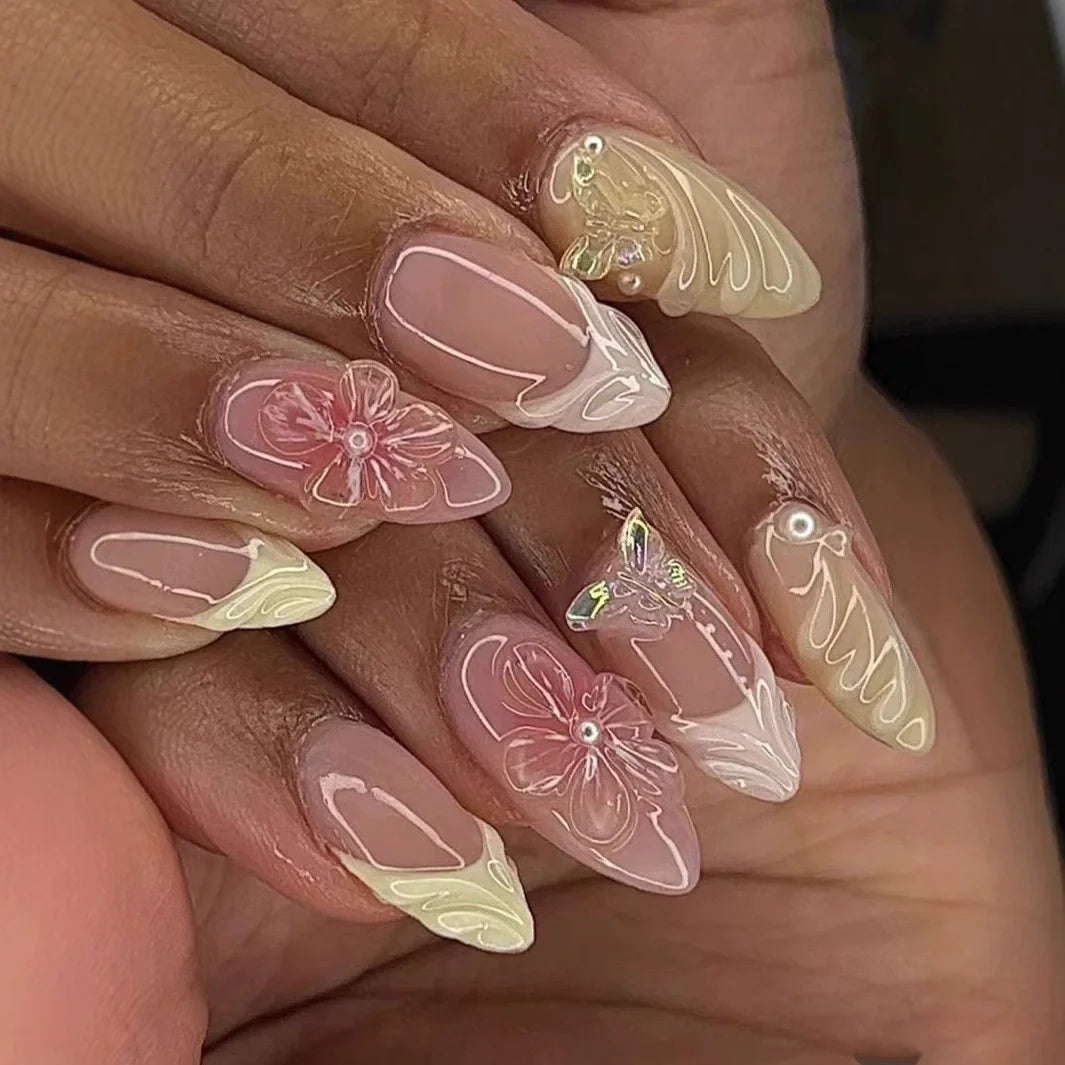 Butterfly Ballet with French Design Wearable False Nails
