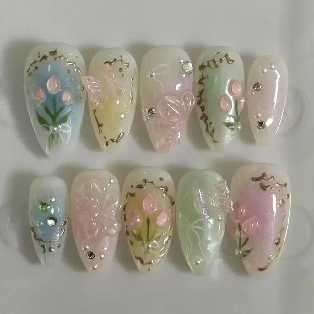 Butterfly Ballet with French Design Wearable False Nails