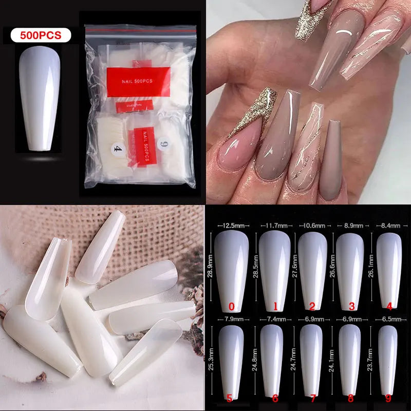 Long Ballerina Clear Natural Coffin False Nails