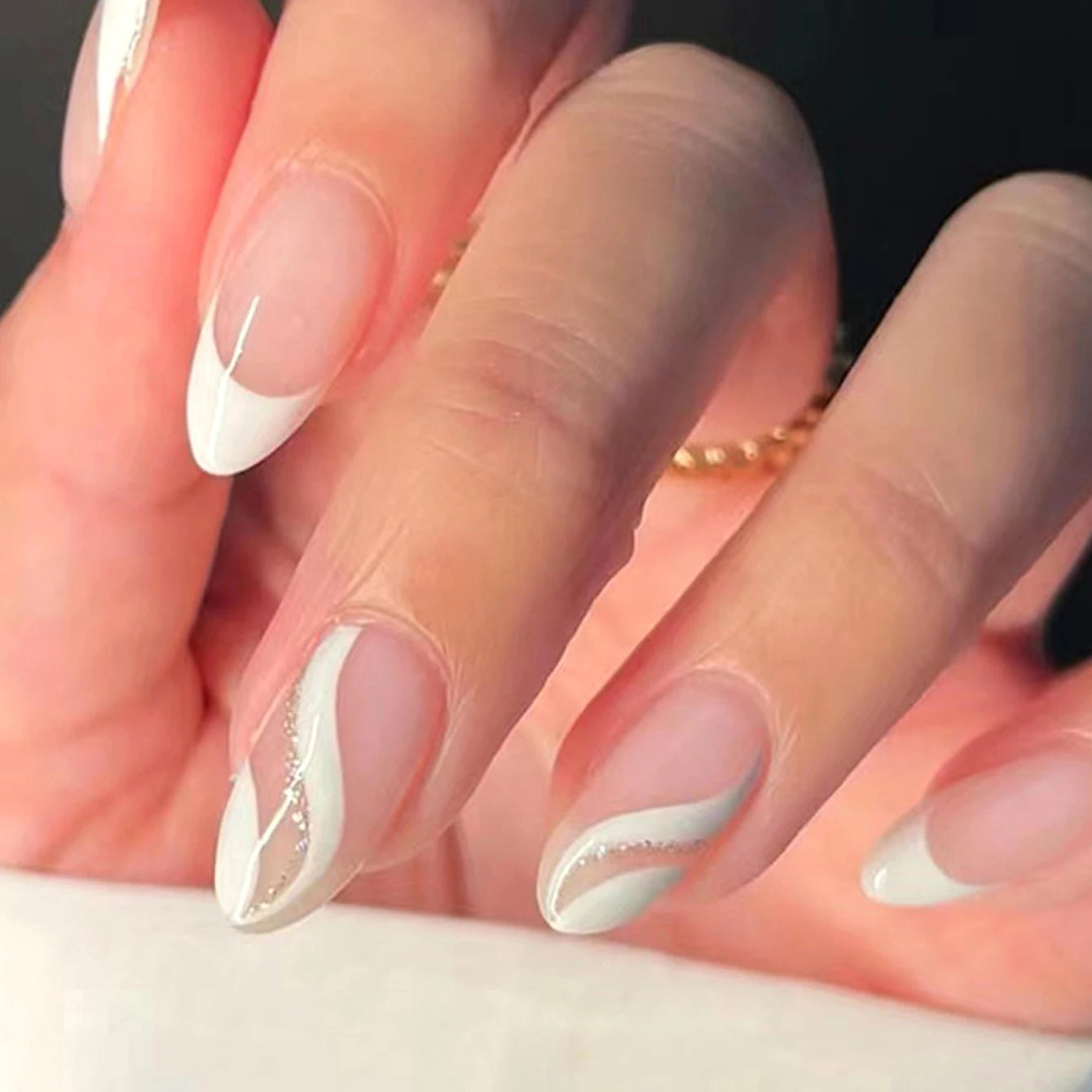 French Style Natural Nude White Tip Glossy Press On Nails
