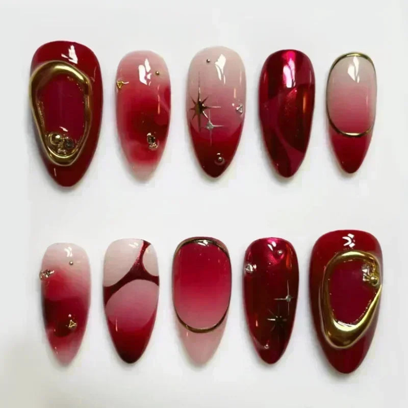 24Pcs Press on Nails, Silver Bow with Diamond with Glue Almond Nail Set