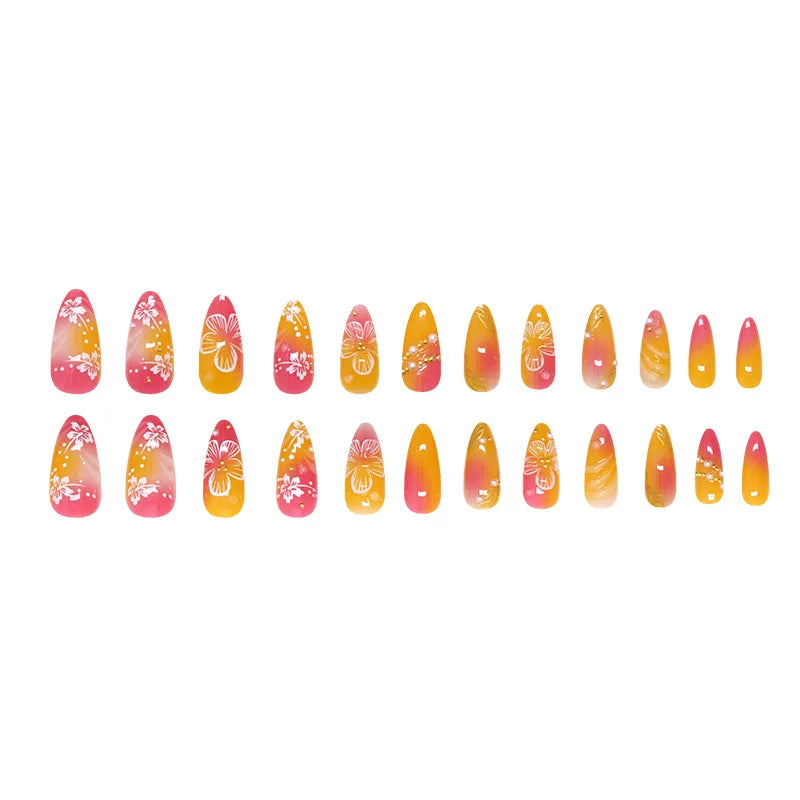 24pcs White Flower Press on Nail Tips