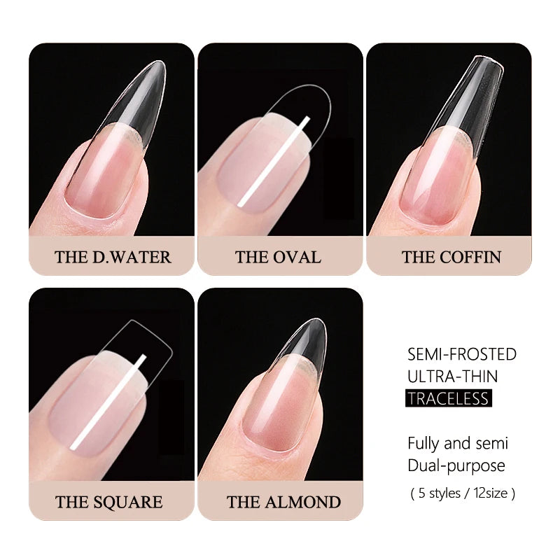 120Pcs Semi-Frosted Clear Coffin Press on Nails