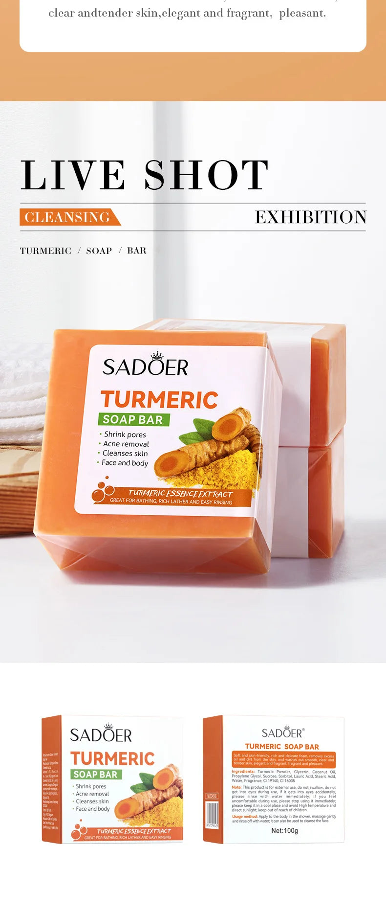 Natural Handmade Turmeric Soap Face Cream Serum Skin Care Set