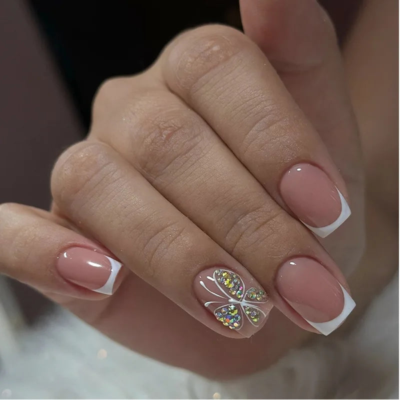 White French Press on Nails