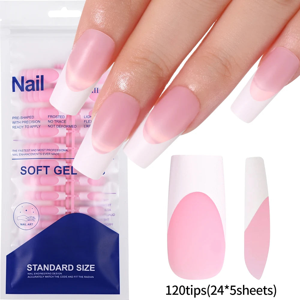 240/120Pcs Colorful French Short Square False Nails