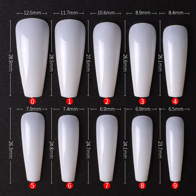 Long Ballerina Clear Natural Coffin False Nails