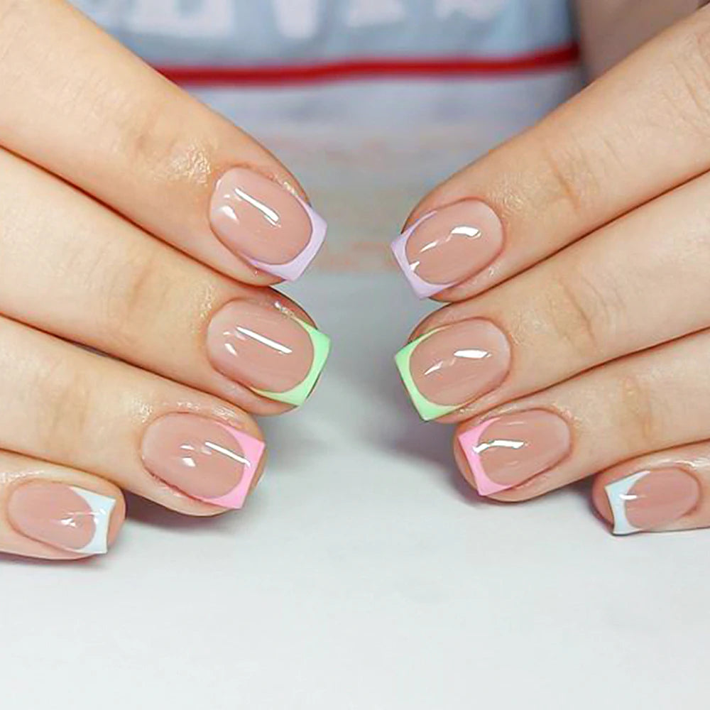 240/120Pcs Colorful French Short Square False Nails