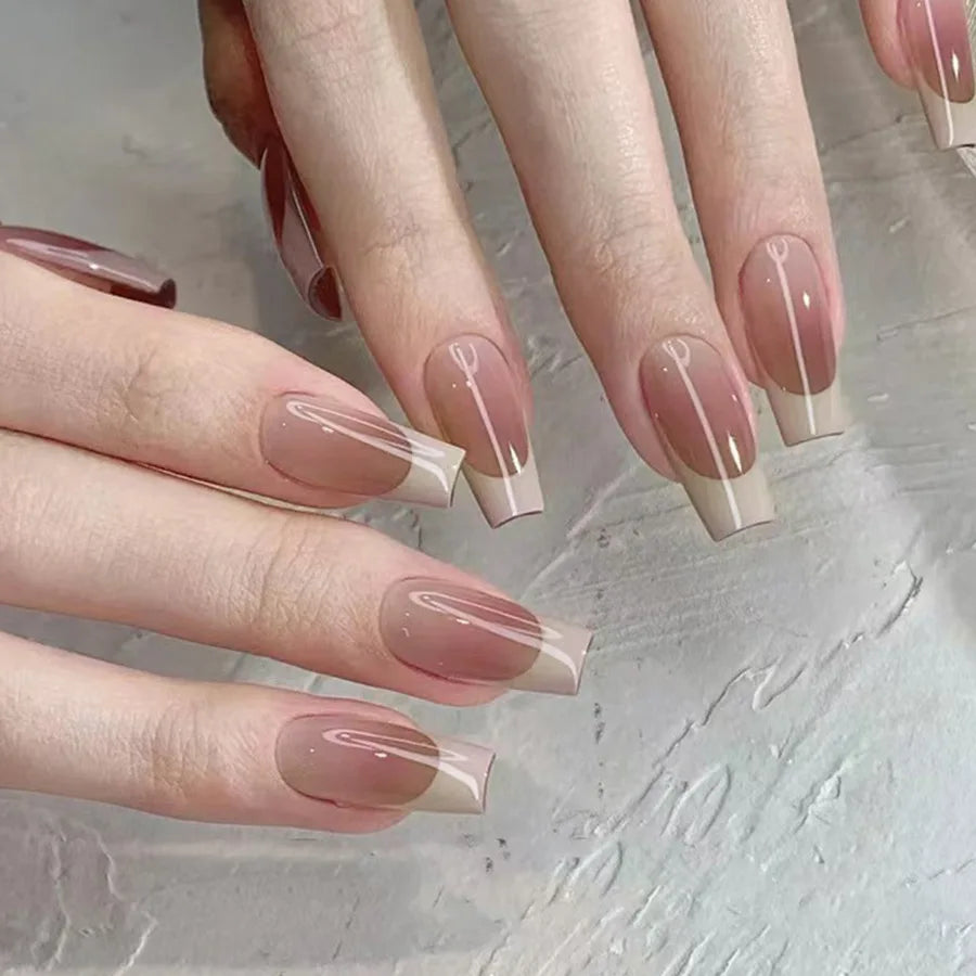 Nude White French False Nails