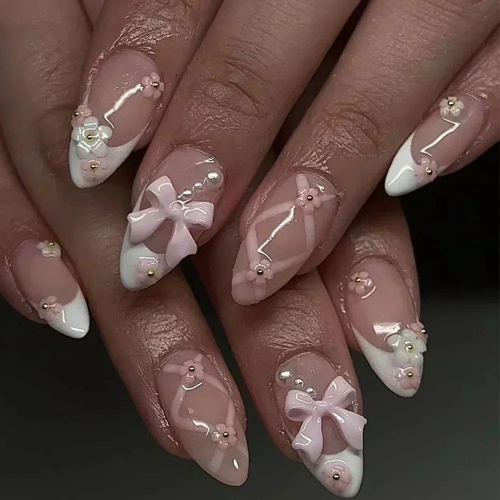 Butterfly Ballet with French Design Wearable False Nails