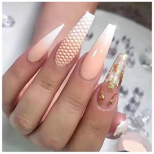 Long Ballerina Clear Natural Coffin False Nails