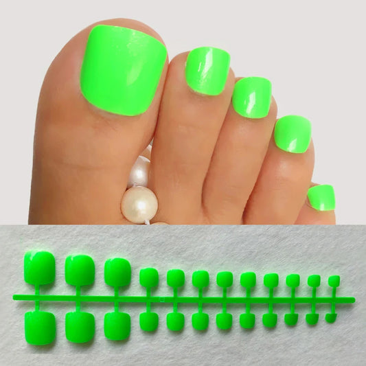 24ct/strip Foot Acrylic green Pearl Artificial Toenails and Finger nails