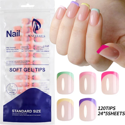 240/120Pcs Colorful French Short Square False Nails
