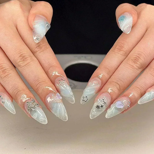 Butterfly Ballet with French Design Wearable False Nails