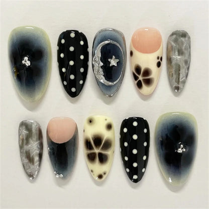 24pcs White Flower Press on Nail Tips