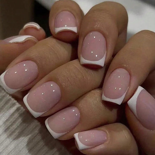 French Style Natural Nude White Tip Glossy Press On Nails