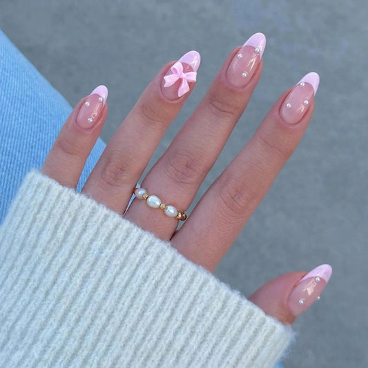 24Pcs Short Size French Water Droplet Pink Edges Nails Set