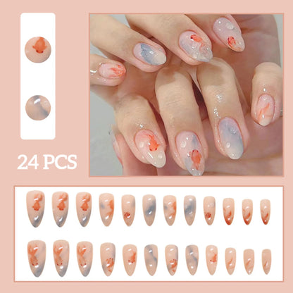 24pcs White Flower Press on Nail Tips