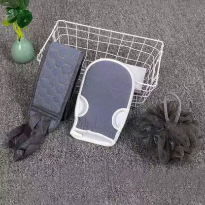 Bath towel shower three piece set, thickened mud cleaning bath ball combination set, pull back strip long back towel