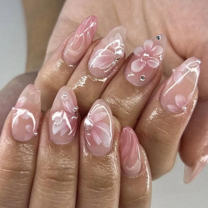 24pcs White Flower Press on Nail Tips