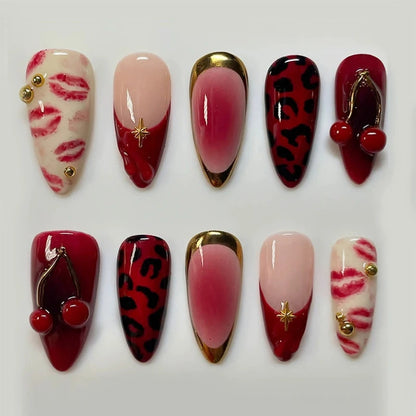 24Pcs Press on Nails, Silver Bow with Diamond with Glue Almond Nail Set
