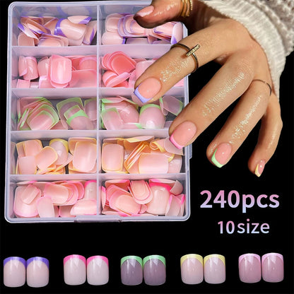 240/120Pcs Colorful French Short Square False Nails