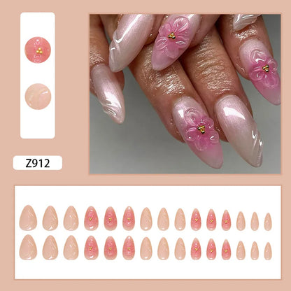 24pcs White Flower Press on Nail Tips