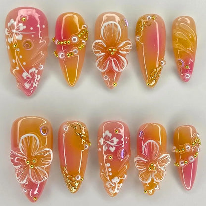 24pcs White Flower Press on Nail Tips