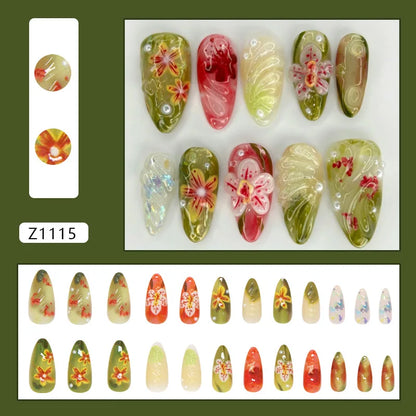24pcs White Flower Press on Nail Tips
