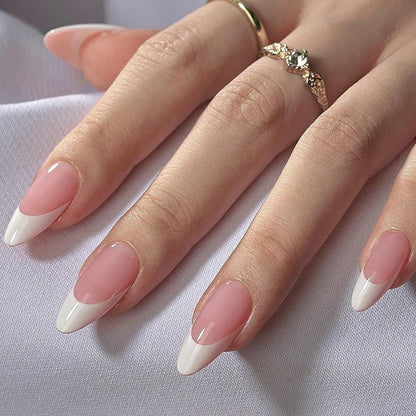 Nude Pink Almond French False Nails White Tip