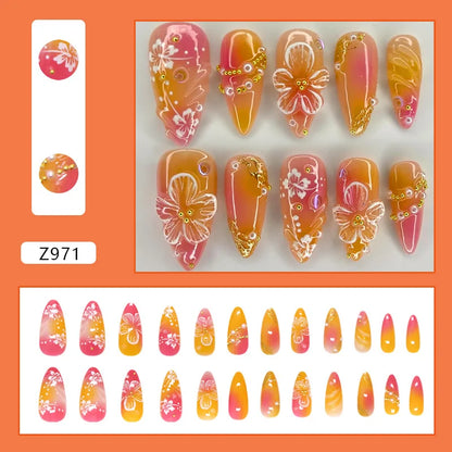 24pcs White Flower Press on Nail Tips