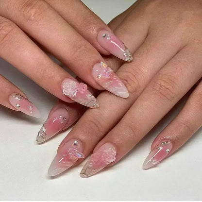 Butterfly Ballet with French Design Wearable False Nails