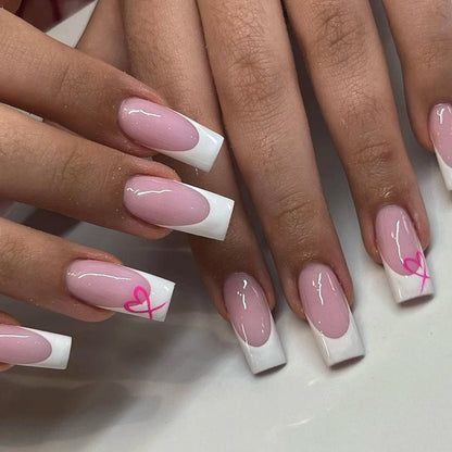 French Style Natural Nude White Tip Glossy Press On Nails