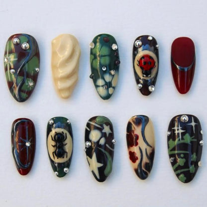 3D French Green Reusable Press On Nails