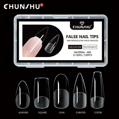 120Pcs Semi-Frosted Clear Coffin Press on Nails