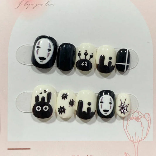 Black Handmade Short Press On Nails