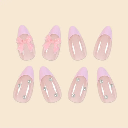 24Pcs Short Size French Water Droplet Pink Edges Nails Set