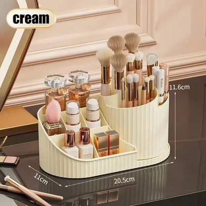 360° Rotating Vanity Makeup Organizer with Brush Holder