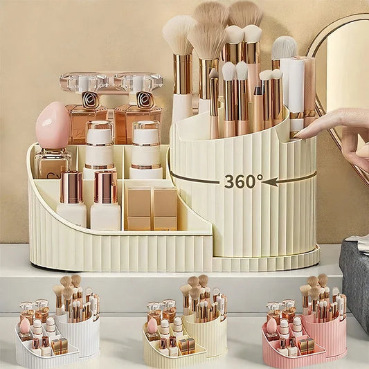 360° Rotating Vanity Makeup Organizer with Brush Holder