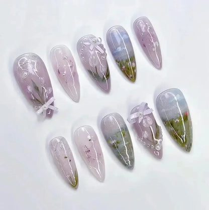 Butterfly Ballet with French Design Wearable False Nails