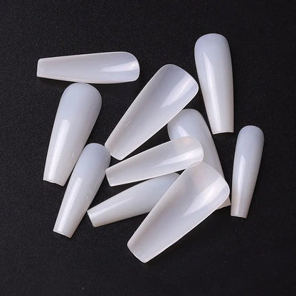 Long Ballerina Clear Natural Coffin False Nails