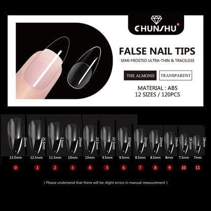 120Pcs Semi-Frosted Clear Coffin Press on Nails